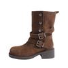 Cowhide version! Retro thick heel folded two wear Maillard boots women 2025 new thin thick-soled medium boots autumn
