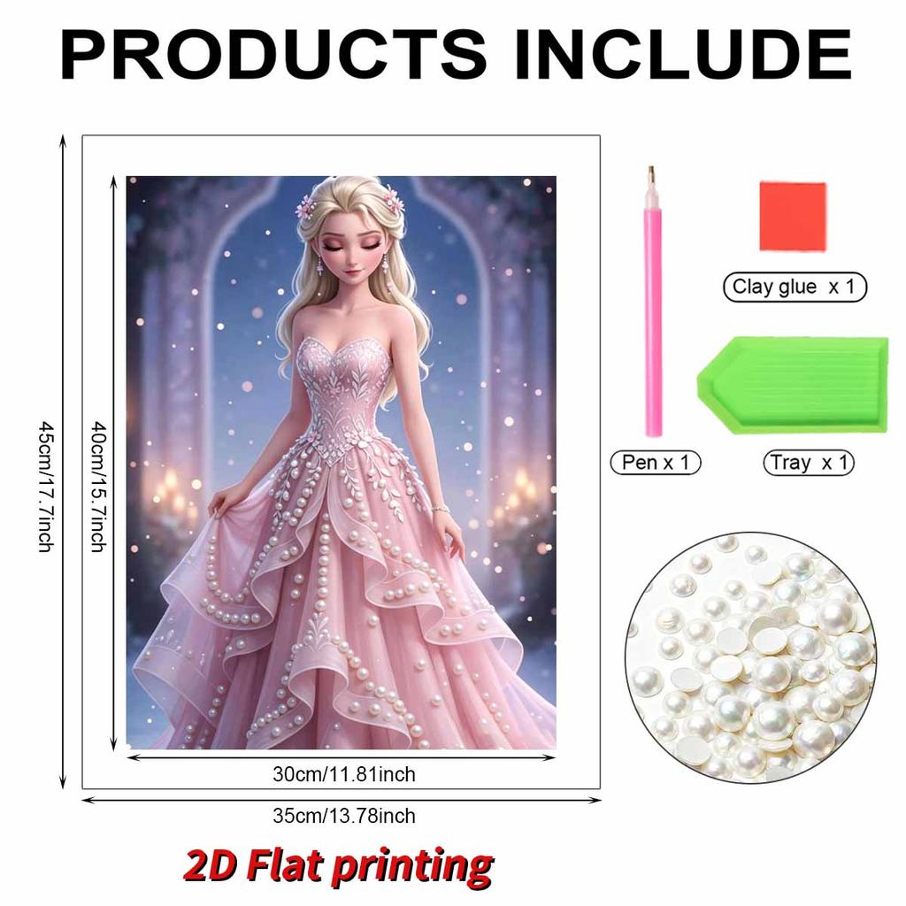 Pink Gown Starry Elsa New Pearl-Inlaid Frameless Art | Handmade Pearl Craft, Starry Arch & Candlelight Theme, for Romantic Luxury Decor