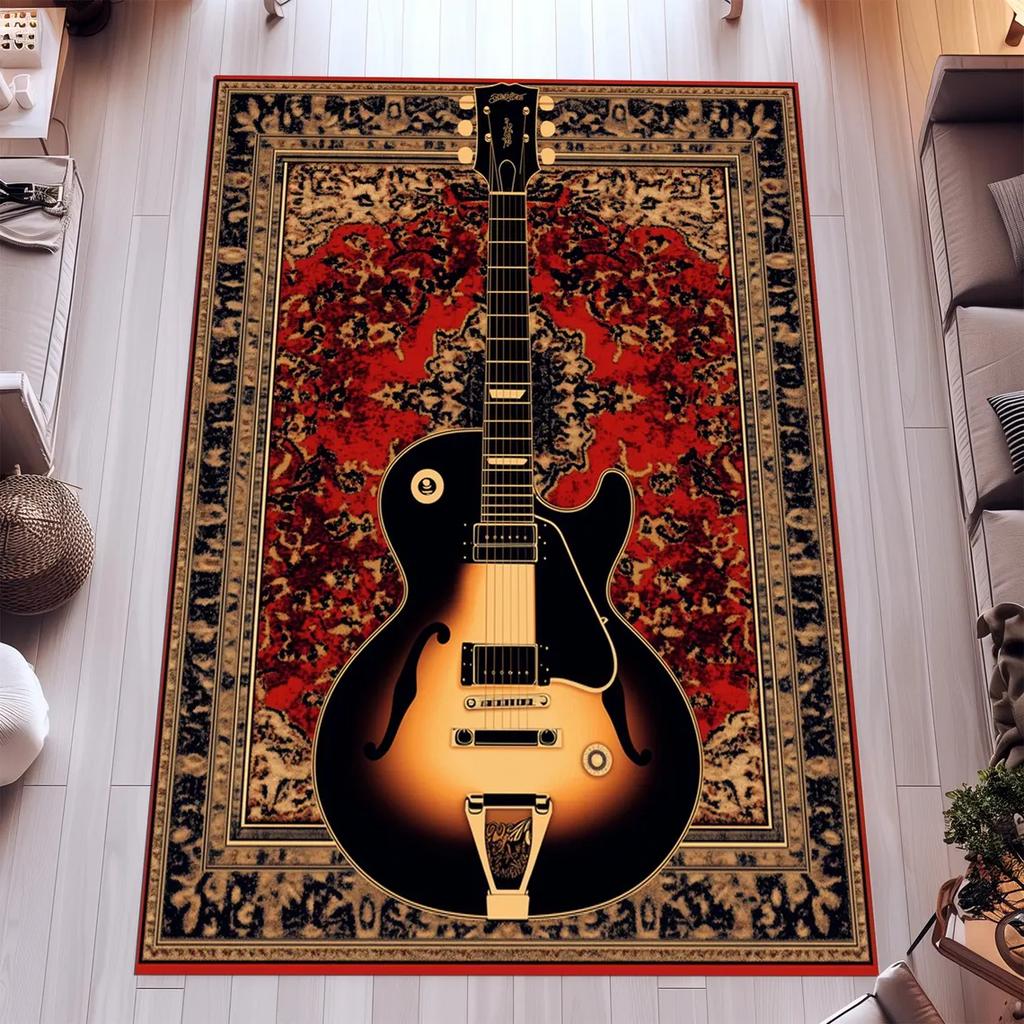 Tappeto con Stampa di Fiori per Chitarra Vintage per Soggiorno Comodino Camera da Letto Tappetino Vintage Ingresso Zerbino Tappeto Tappeto Grande