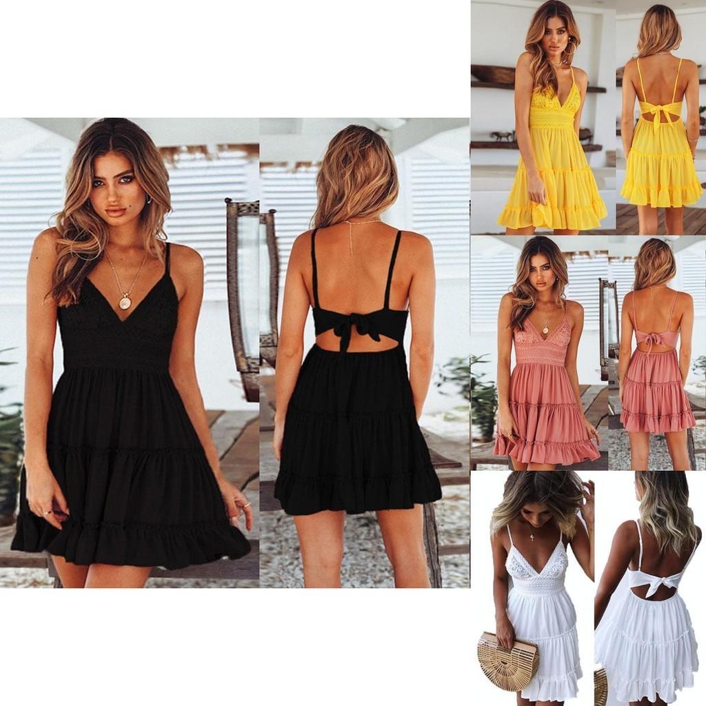 Stylish Women Summer Boho Short Mini Dress For Evening Cocktail And Beach Parties
