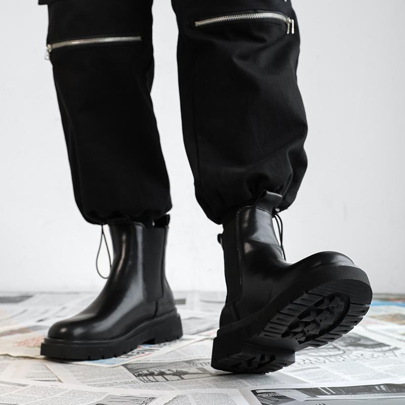 Fashion Men's Leather High-top Chelsea Boots 2025 Black Leather Shoes Retro Chimney Boots for Men Formal Wear Fashion Trend Casual Boots