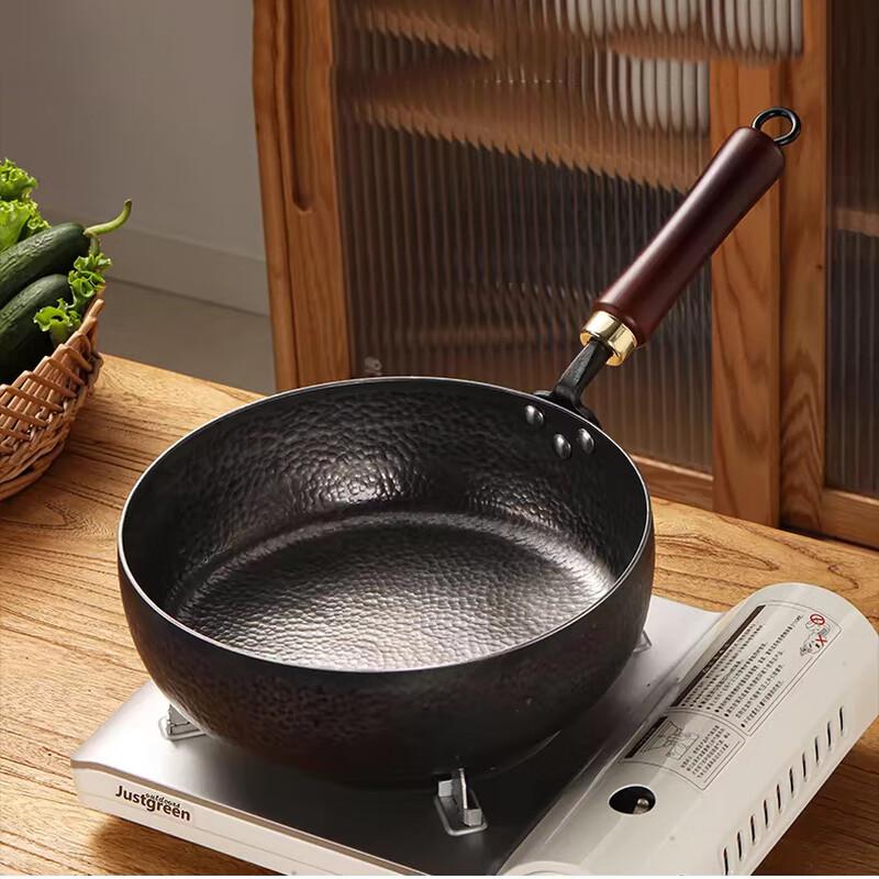 ZISIZ Uncoated Wrought Iron Frying Pan & Wok
