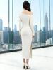 Stylish White Off-the-Shoulder Dress: Elegant, Long-Sleeved, Cinched-Waist, Perfect for Autumn/Winter, Formal Cross-Border Daily Wear