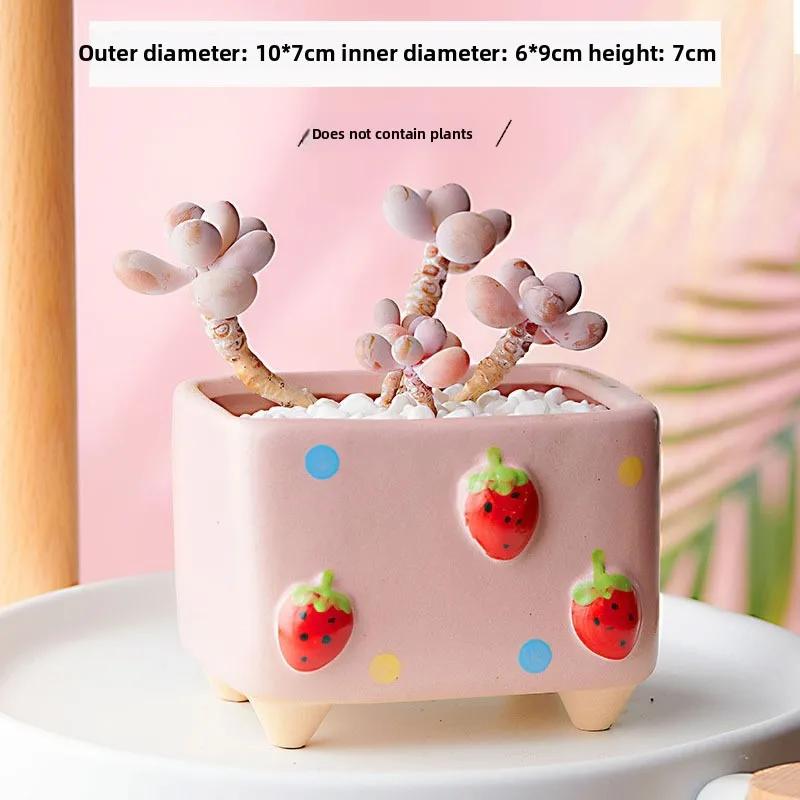 Hand-painted Ceramic Succulent Flower Pot Home Creative and Cute Flowerpot Fruit-shaped Square-mouthed Plant Small Flower Pot