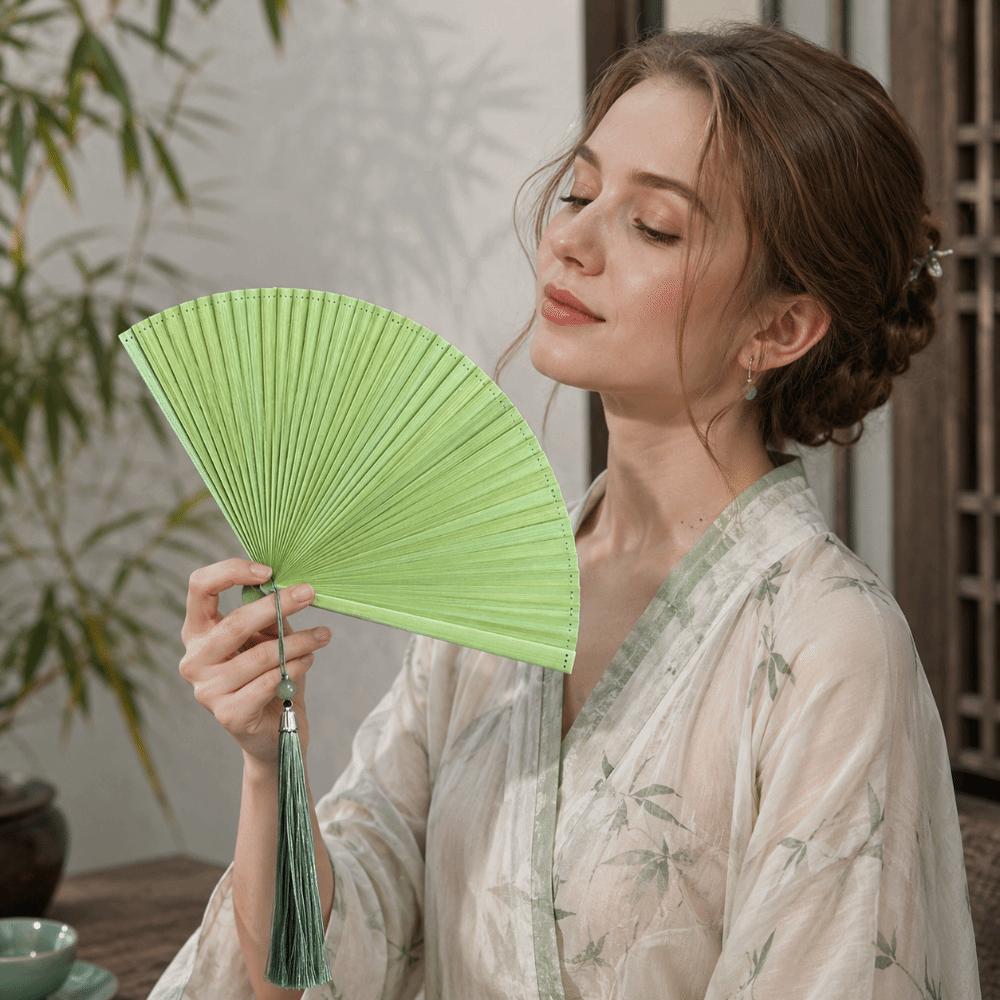 Chinese Style Tassel Folding Fan Solid Color Kimono Fan Elegant Handheld Fans  Wedding Party Decor