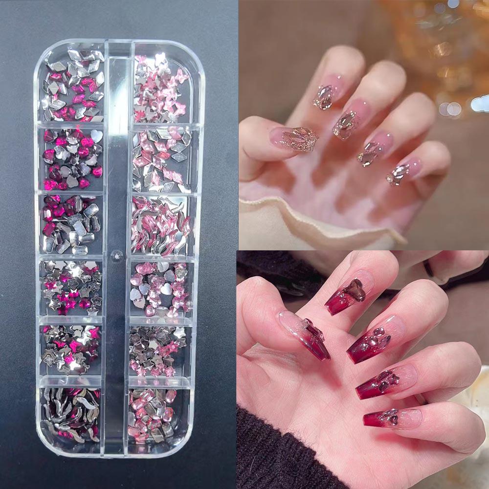 Nail Art Irregular Mini Ornaments: Pink, White, Colorful Champagne Accessories