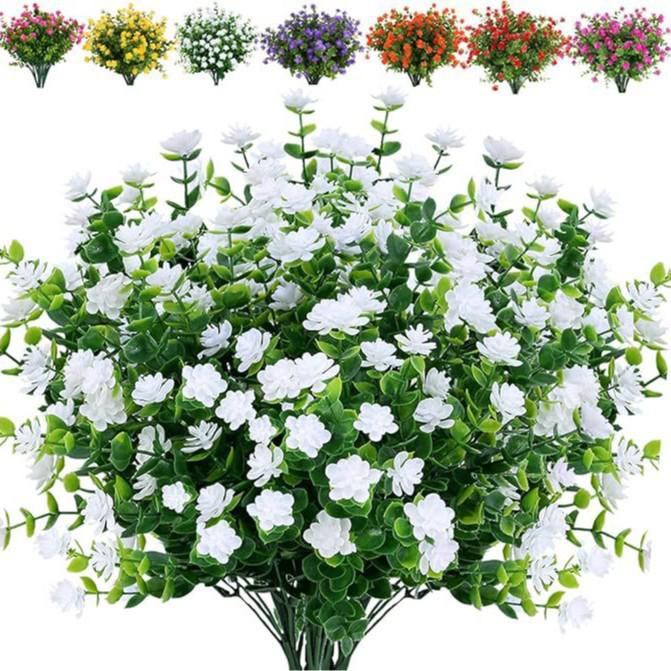 Artificial Camellia Flowers and Eucalyptus Leaves for Outdoor and Garden Decoration