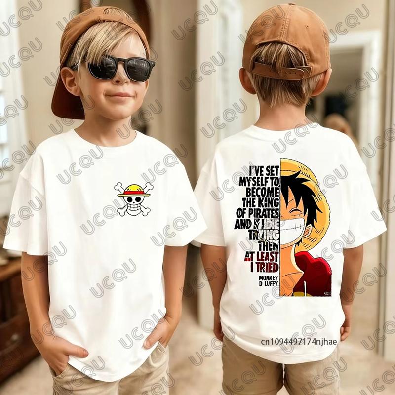 2026 Hot Sale One Piece Anime Monkey D Luffy Graphic Cotton Children's T-shirt Summer Short Sleeve Tees Casual Kids/Adult Tops