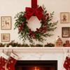 Artificial Christmas Wreath 10 Inch Winter Greenery Wreath with Red Berries And Velvet Bow Front Door Holiday Porch Wall Decor
