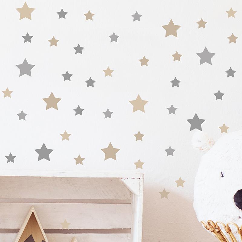 86 Pcs Cartoon Gray Khaki Star Wall Stickers for Kids Room Bedroom Nursery Home Decoration Wall Decals