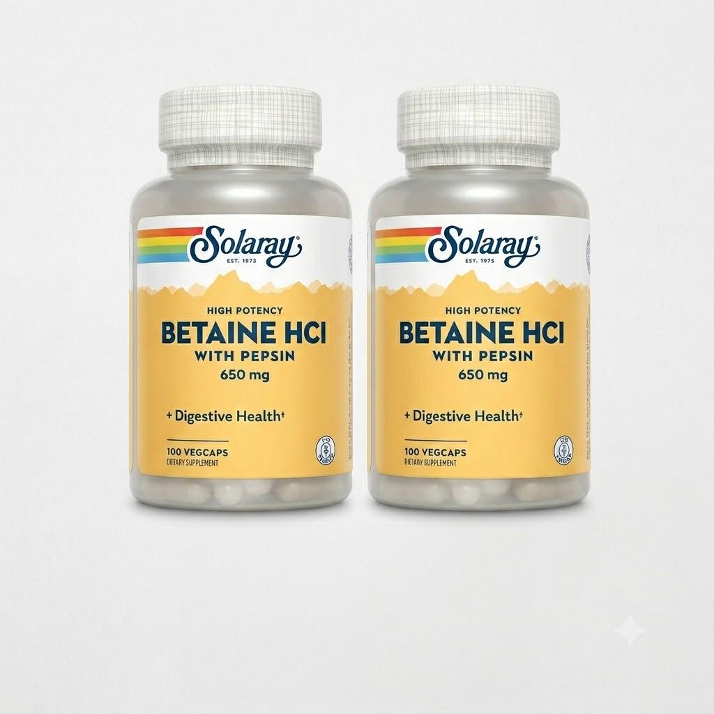 Solaray Betaine HCl with Pepsin 650mg Vegetarian Capsules, 100 Count