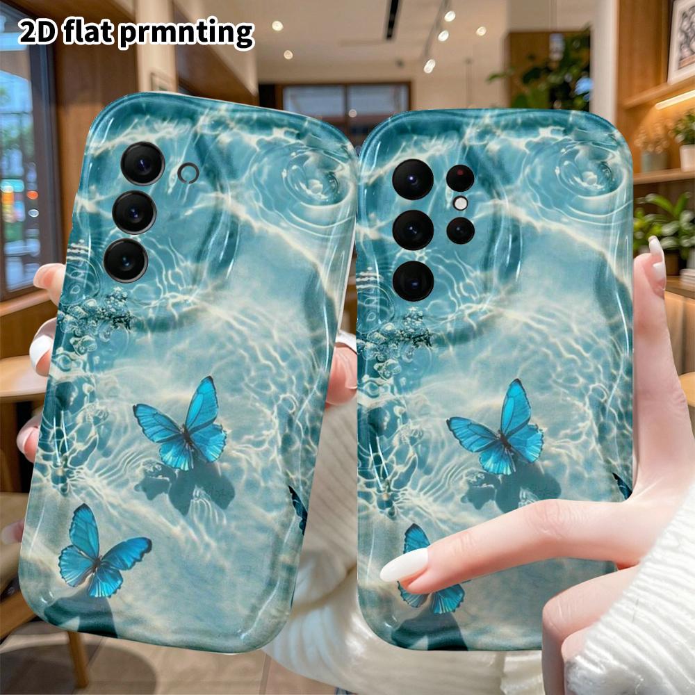Phone Case: 2D Flat Samsung Galaxy A34 A35 M05 M06 S20 S22 S21 FE Plus 5G Protective Case, Blue Flash Butterfly, Christmas and Halloween Gift