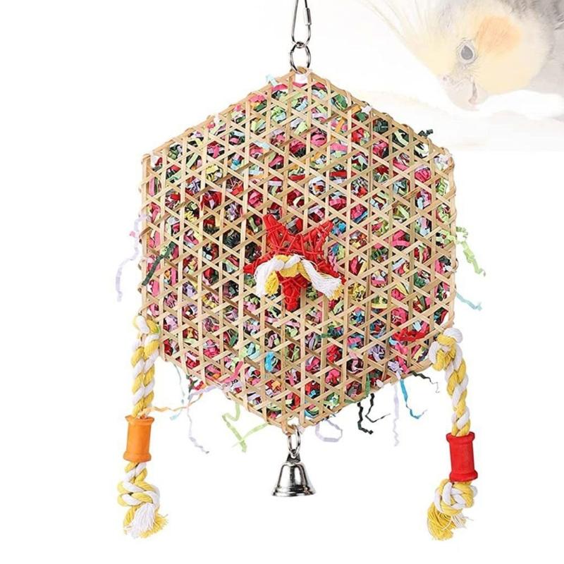 Y3NA Bird Toy Tearing Chewing Toy for Teeth Rattan Shredded Paper Cage Hanging Toy Pet Grinding Teeth Toy