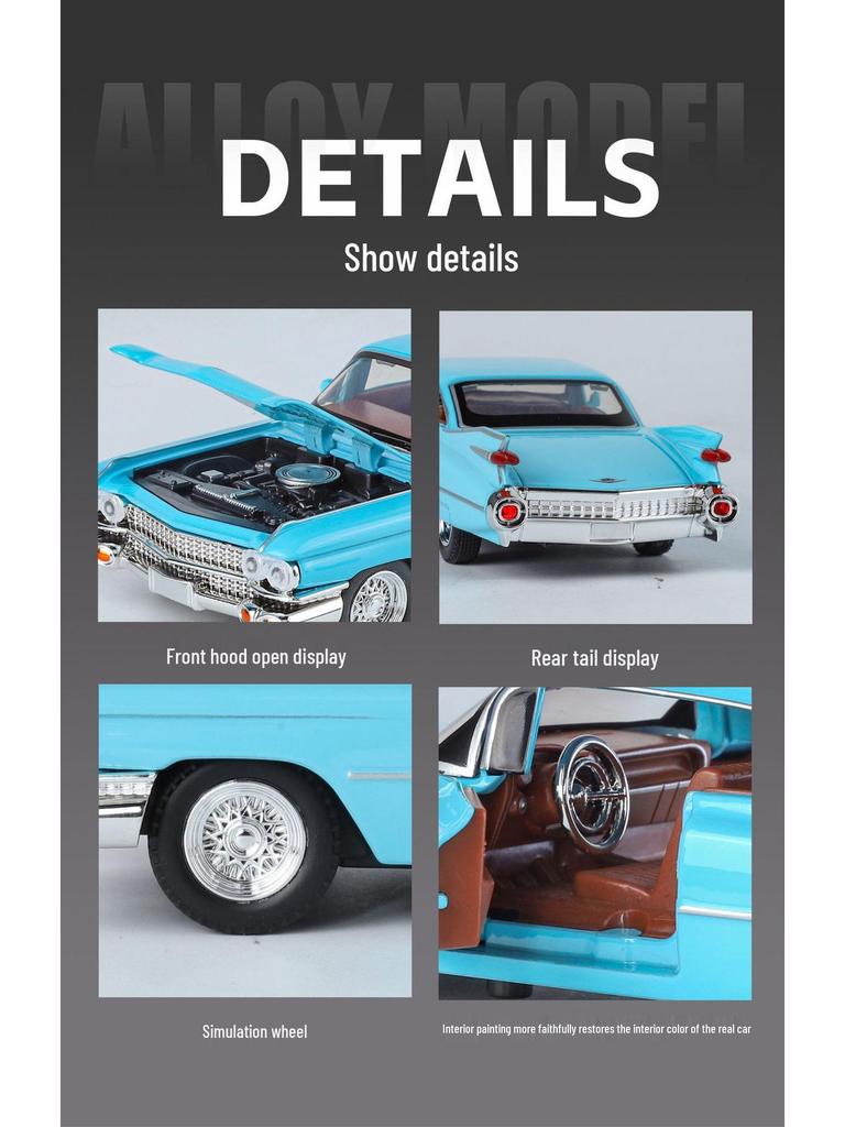Boxed 1:32 Retro Cadillac Rocket Alloy Car Model with Sound & Light, Pull-back Toy Ornament.