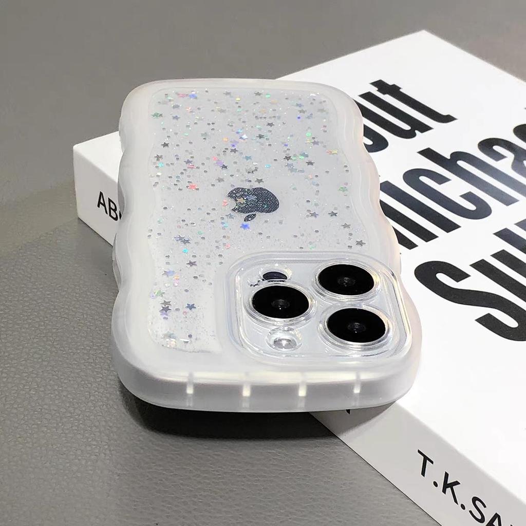 3D Wave Arc Curl Bling Glitter Clear Clear Case For iPhone 17 Air 16 E 15 14 13 12 Mini 11 Pro Plus Shockproof Glossy Phone Case
