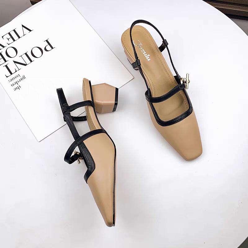Fashion Fashion Cover Toe Leather Sandals for Women 2025 New Women Thick High Heels Elegant Pump Dress Party Shoes Sandals Zapatos Mujer