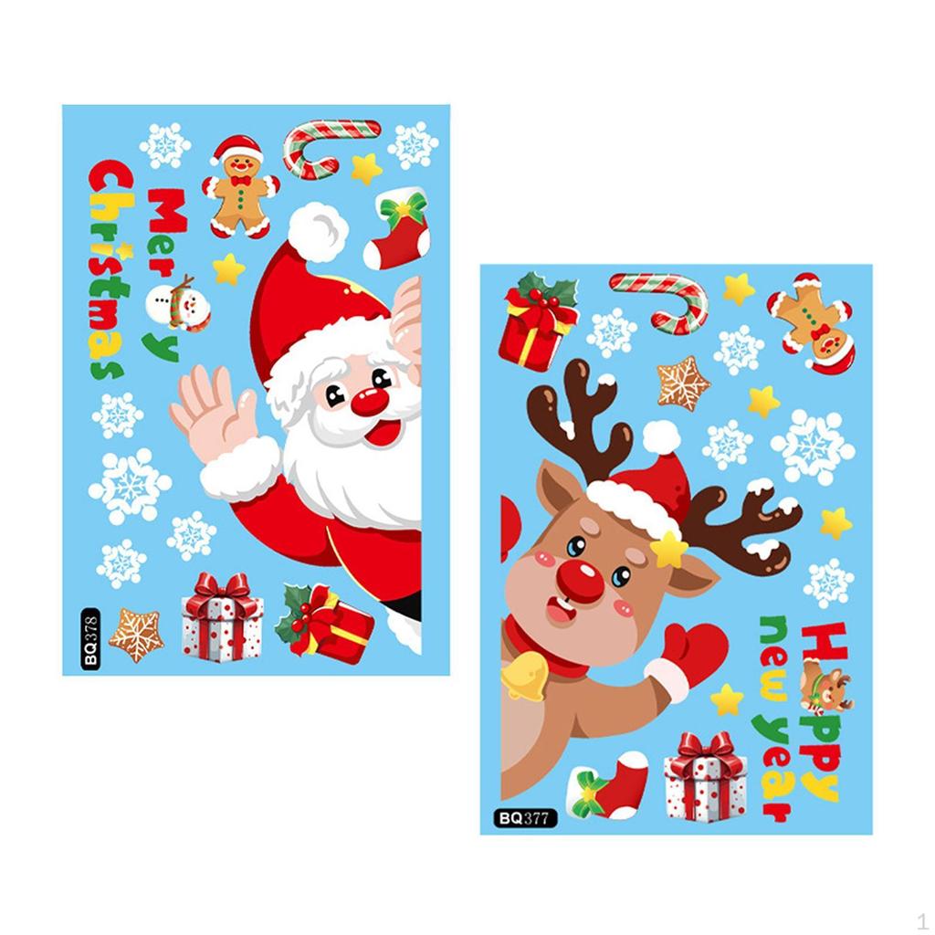 2Pcs Christmas Window Clings Decor PVC Cute 20cmx30cm Xmas Ornaments