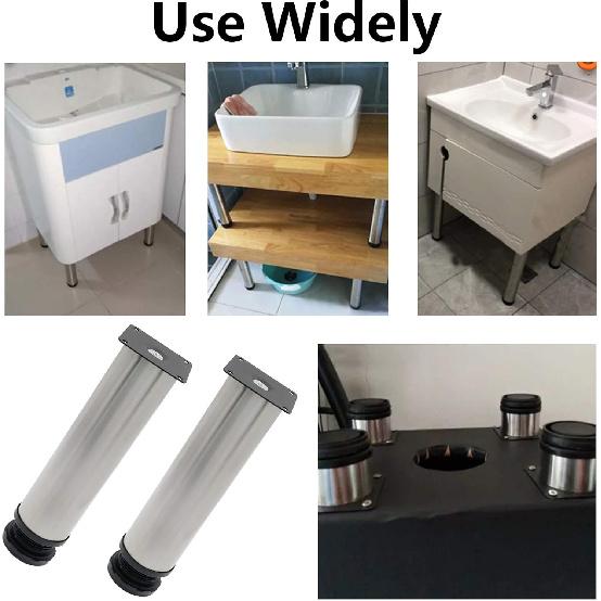 4 Pack Adjustable Furniture Legs Round 2" Dia Thickened Stainless Steel Sofa Shelves Table Kitchen Adjustable Feet 8" Height