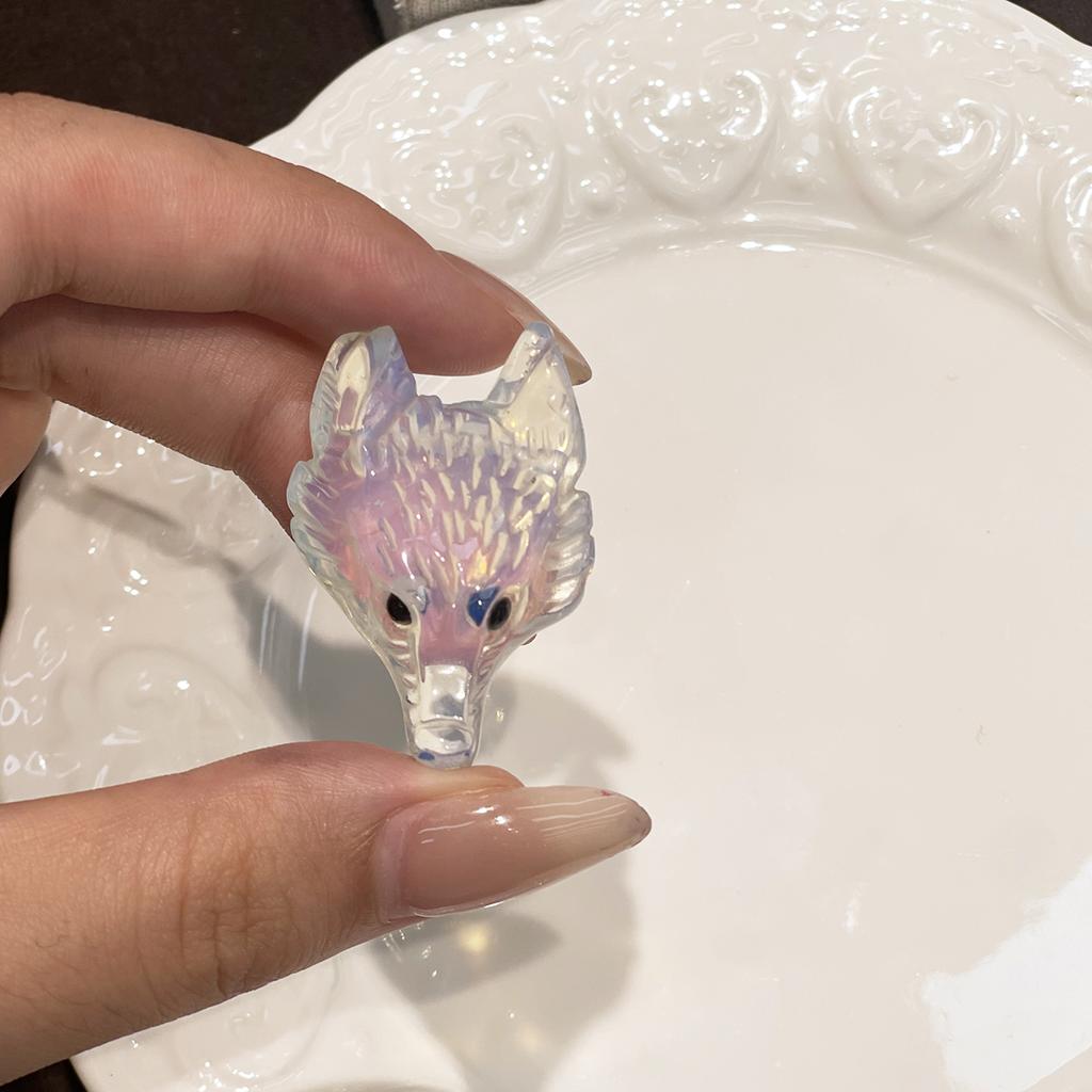 1Pc Natural Crystal Wolf Head Figurine 26×40mm Hand Carved Gemstone Animal Statue For Pocket Decor Crystal Collection