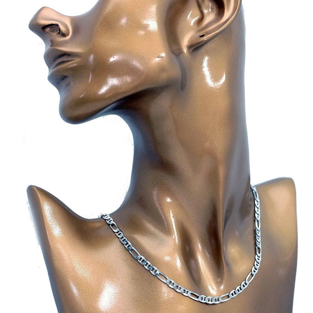 Hergestellt in Italien, Silber 925, NEO Figaro-Kette, ko-Farbe, Breite 4 mm, dünn, Dicke 1 mm, Länge [Silber Eins], Herren [Silber 45 cm]