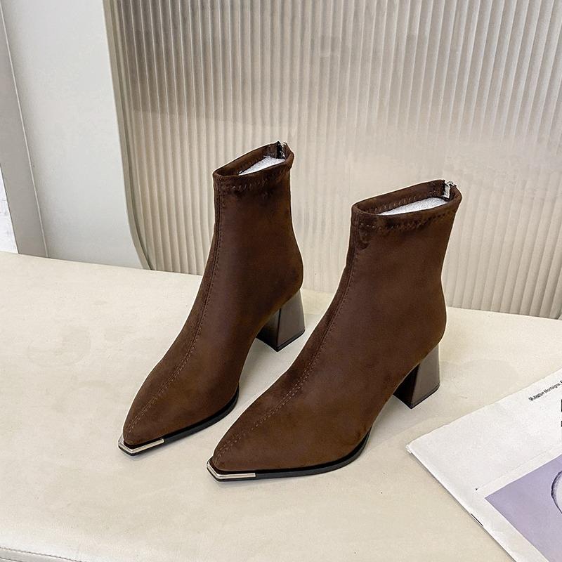 Fashion Fashion Pointed Toe Suede Single Boots 2025 New Temperament Block Heel Fashion Boots Booties Women