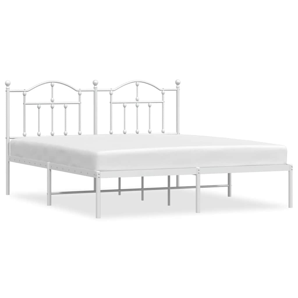 Metal Bed Frame with Headboard White 183 x 213 cm