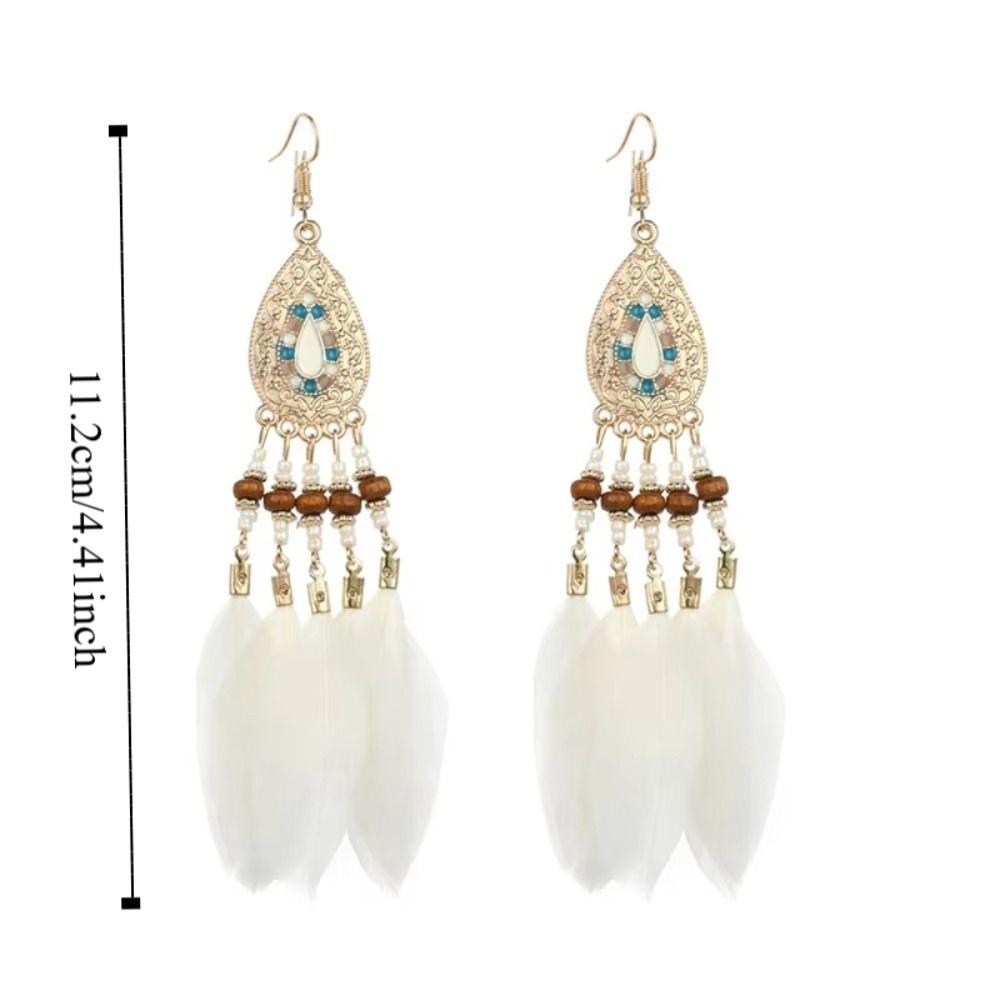 Retro Ethnic Style Beaded Earring Tassel Hanging Drop Earrings Boho Long Tassel Earring  Women
