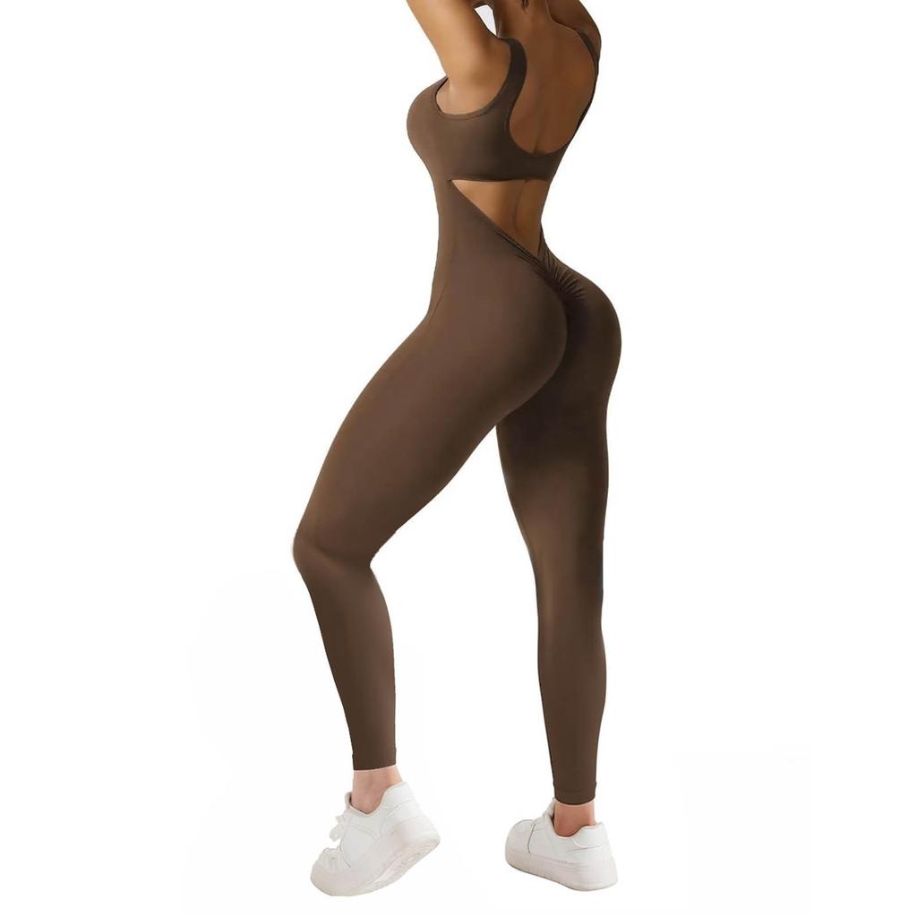 Women's Jumpsuit Color Sexy Backless Tight Fitting Elastic Sports Sleeveless Jumpsuit