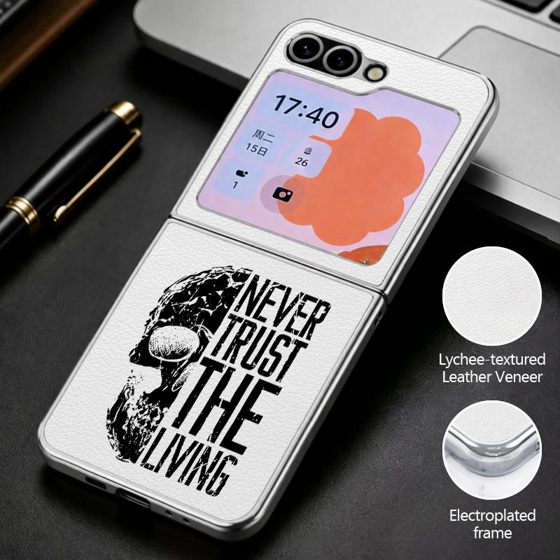 Punk Dark Aesthetic Skull Case For Samsung Z Flip 8 7 6 5 Luxury Plating Leather Skin Folding Phone Cover For Galaxy Z Flip8 Flip7 Flip6