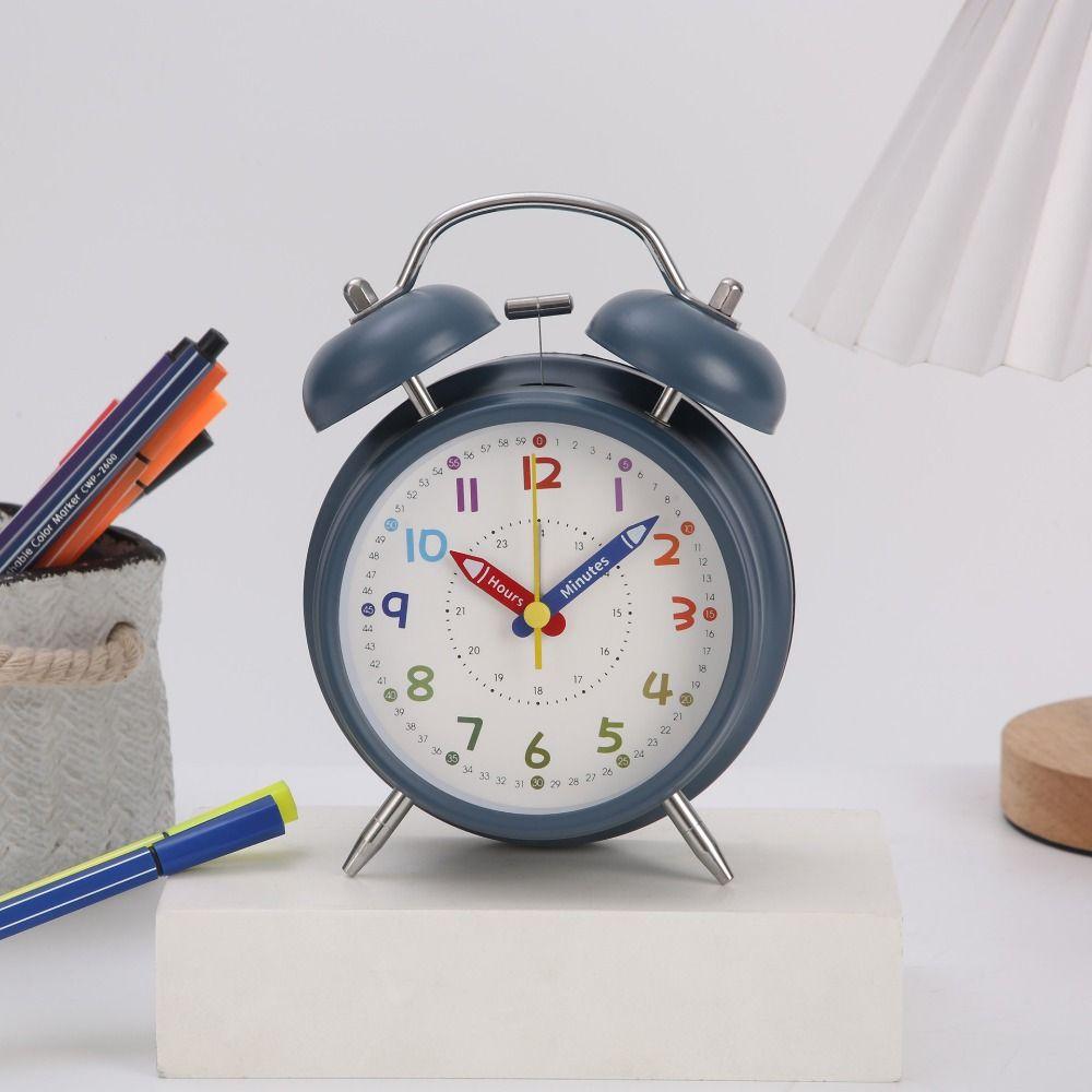 Pencil Design Children's Alarm Clock Battery Operated Portable Retro Alarm Clock with Night Light Metal Frame Bell Alarm Clock