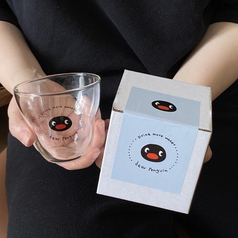 Niche Simple Ins Cartoon Koala Penguin Glass, High Temperature Resistant Juice Cup Coffee Cup Couple 280Ml