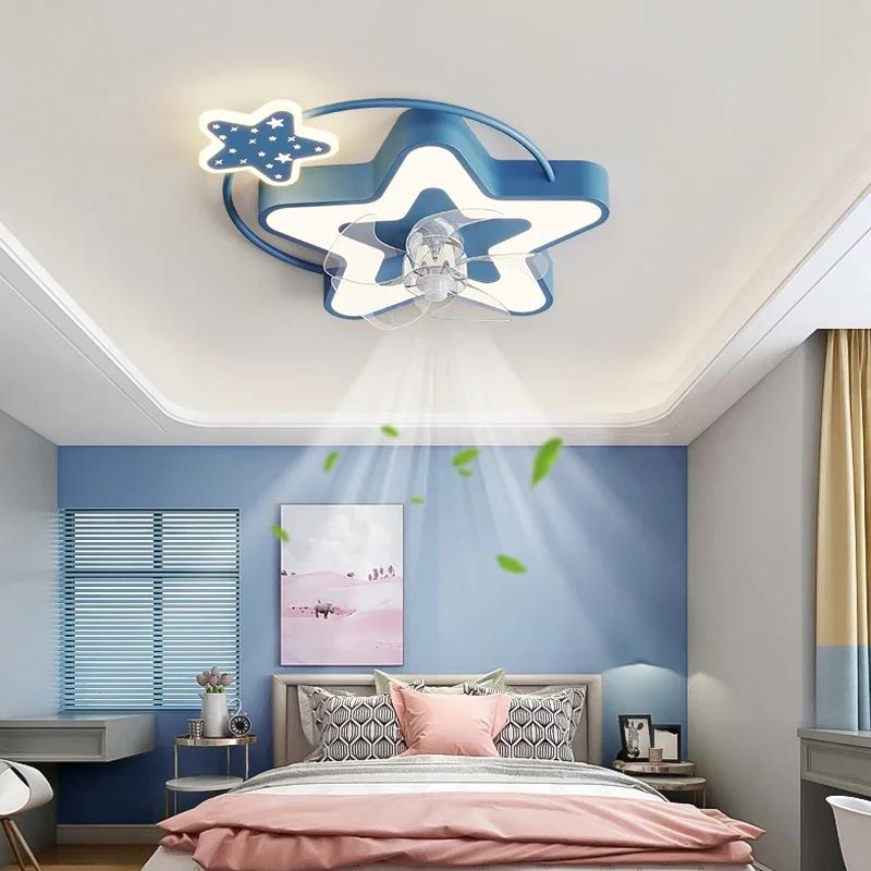 Cartoon LED Fan Ceiling Light Chandelier Fan Children's Room Decoration Furniture Bedroom Living Room Ceiling Lamp Strong Wind