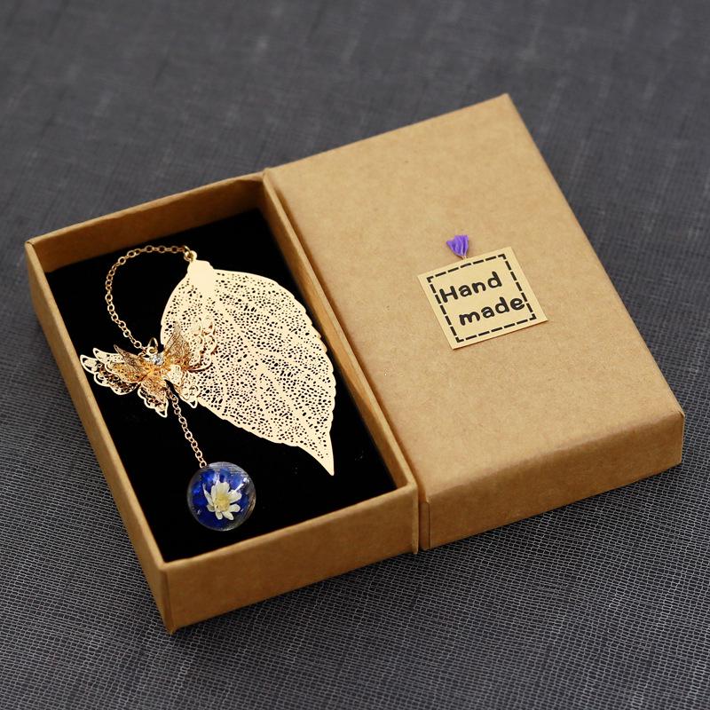 Classical Chinese Style Cicada Wing Metal Feather Bookmark with Leaf, Butterfly, and Dried Flower Accents