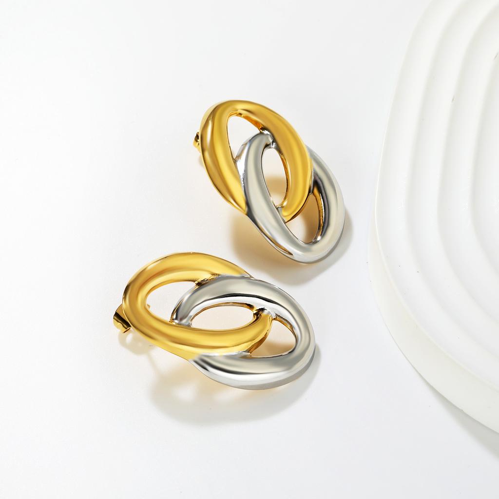 Women's Niche Stainless Steel Two-tone Earrings, Vreative Jewelry, High-end INS Style New Uique Design, Waterproof Gift Jewelry