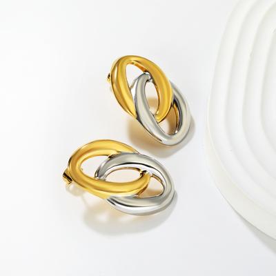 Women's Niche Stainless Steel Two-tone Earrings, Vreative Jewelry, High-end INS Style New Uique Design, Waterproof Gift Jewelry