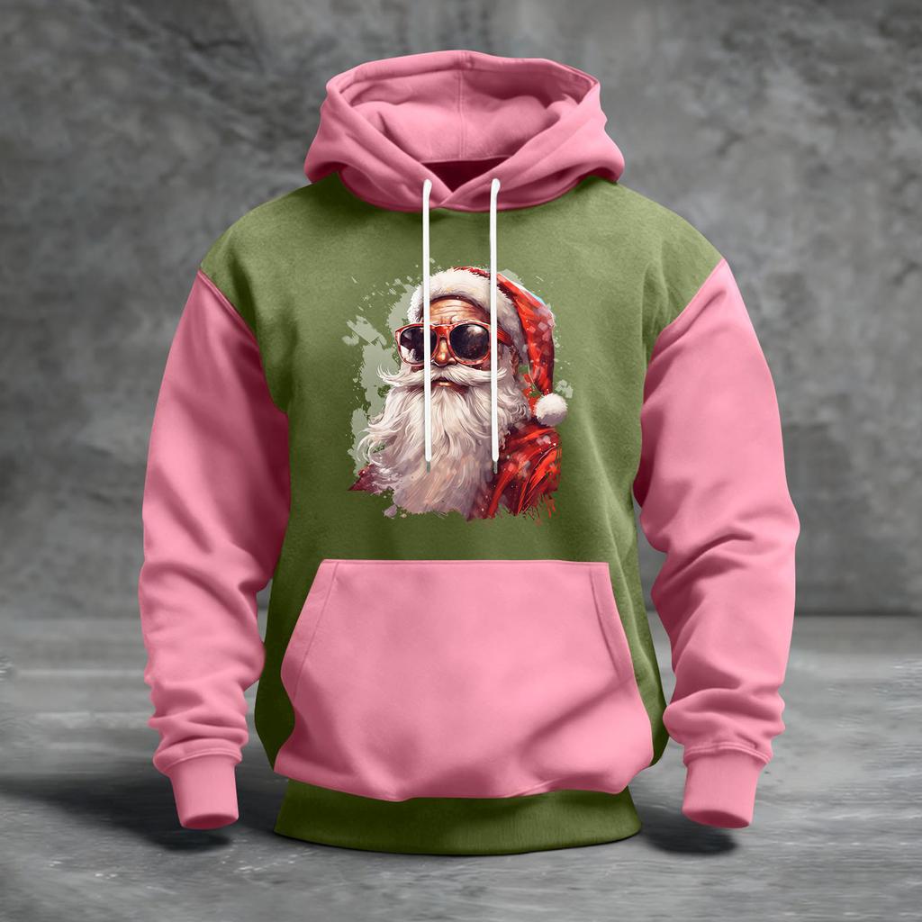 Men's Christmas Print Color Block Hooded Casual Sports Comfort Sweatshirt