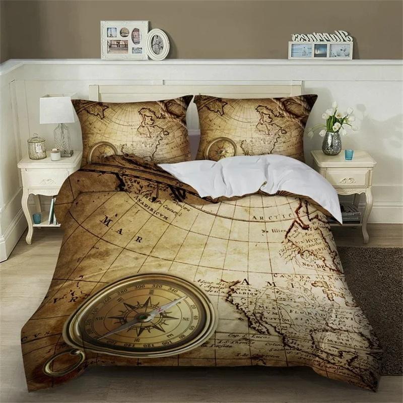 3D Print Nautical Map Bedding Set,Duvet Cover Comforter Bed Set Quilt Cover Pillowcase,King Queen Twin Size Boys Girls Adults