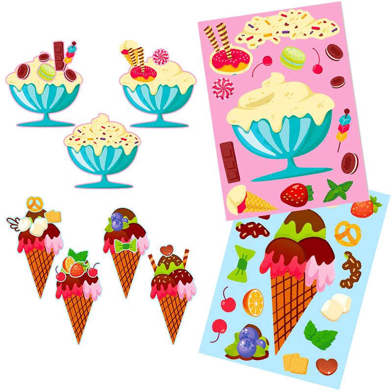 6-12Sheets Ice Cream Style Making Face Sticker Mix DIY Assemble Sticker Handcraft Material Scrapbooking Sticker Rewards Gift ZYF