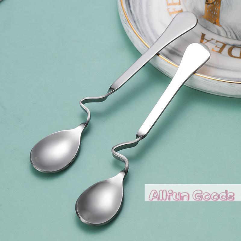 Stainless Steel S-Shaped Hanging Cup Spoon Restaurant Curved Handle Twisting Spoon Coffee Milk Dessert Tea Curved Mixing Spoons