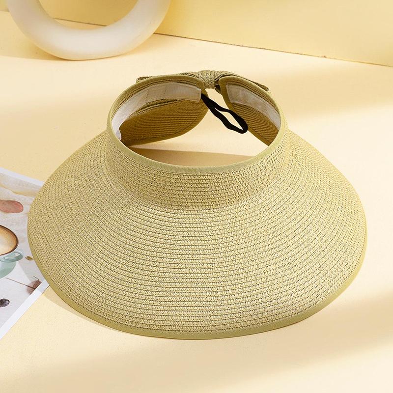 Summer empty straw hat foldable outdoor portable bow wide brimmed visor for women sun protection beach hat