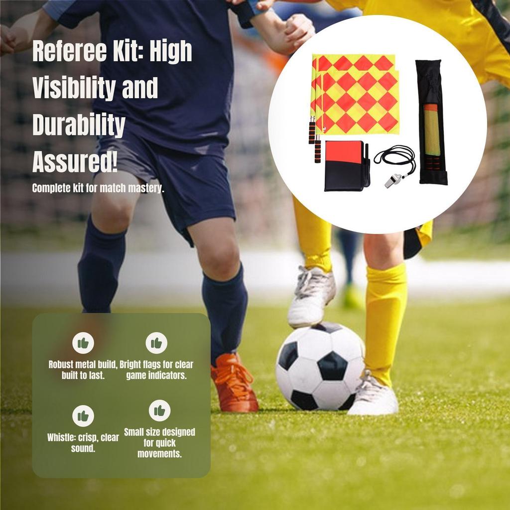 Soccer Referee Flags Kit Accessories Set Whistle Sponge Handle Notebook