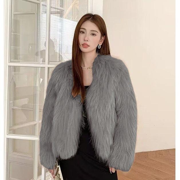 Winter New Imitation Fox Fur Short Fur Coat Women's Light Simple Collar Fashion Plus Cotton