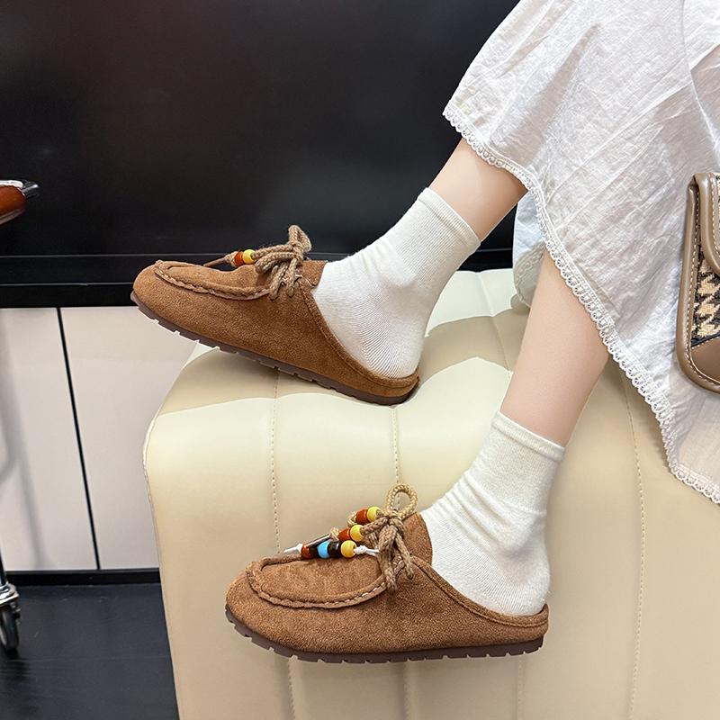 Fashion Women's 2025 New Style Fashionable Beaded One-piece Slip-on Slippers,Retro Beaded Platform Slippers