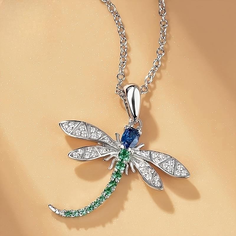 

S925 Sterling Silver Dragonfly Pendant Necklace Synthetic Zirconia Inlaid Fashion Versatile Dainty Jewelry Gift forWomen Holiday