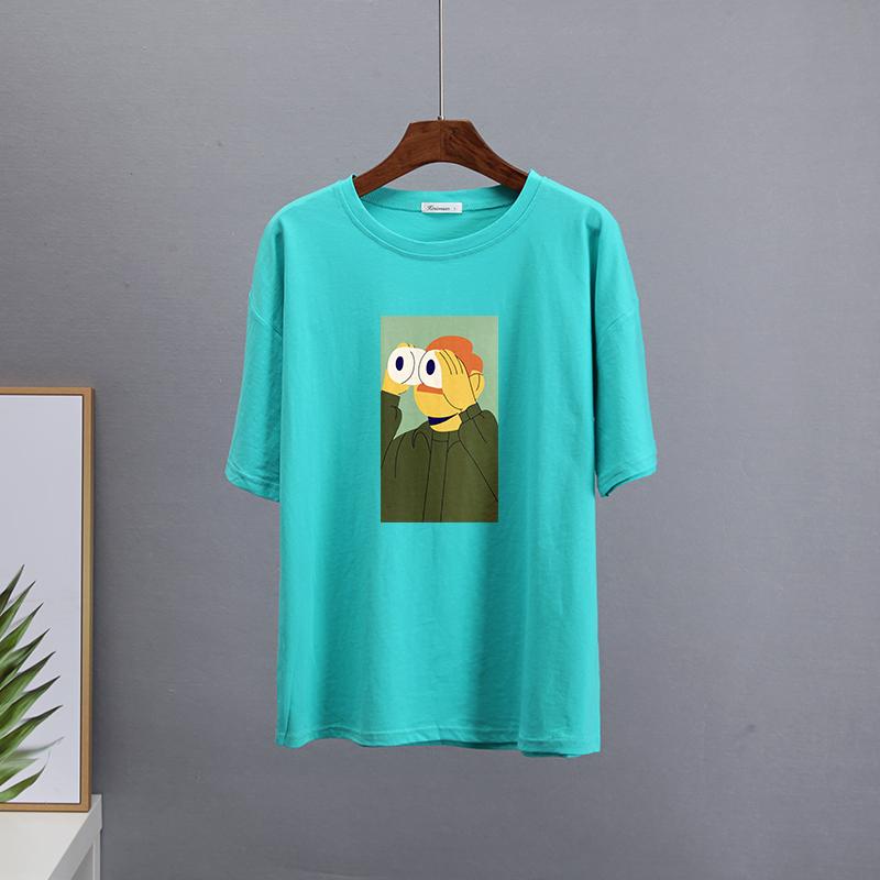 

Hirsionsan новые забавные футболки с мультяшным принтом женские Kawaii повседневные футболки большого размера пара мягких хлопковых женских топов с круглым вырезом XXL светло-синий