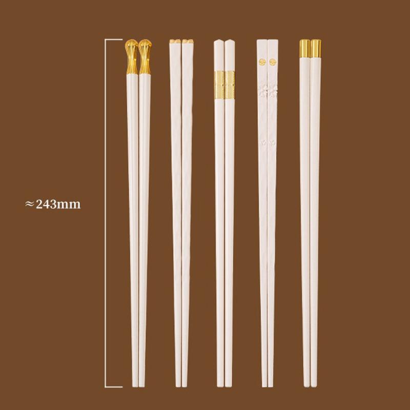 5/10Pairs White Gold Chopsticks Set Healthy Korean Sushi Sticks Chopsticks Reusable Non-Slip Chopsticks For Party Hotel Restaura