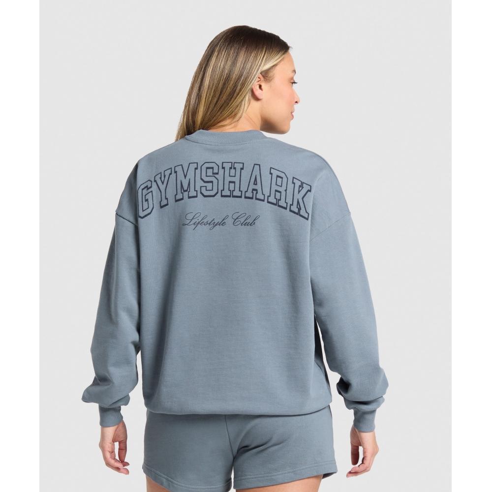 

Gymshark Campus Classics Graphic Sweatshirt Iron Blue B2b1z Uctm XS