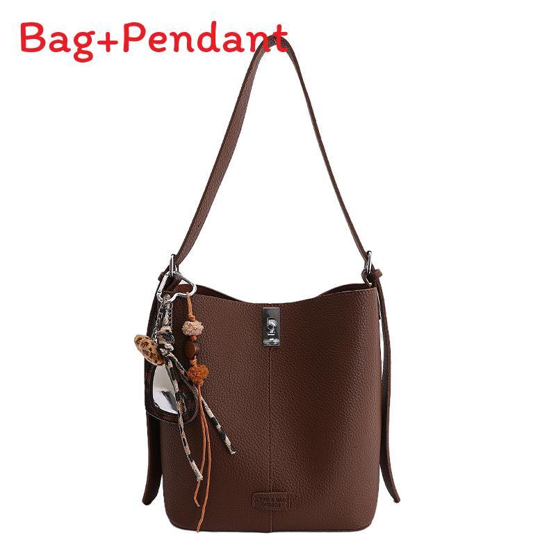 Pu Retro Fashion Water Bucket Bag For Daily Casual Womens Shoulder Purse