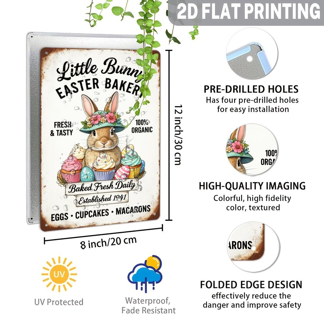 

Vintage EasterThemed Metal Sign Cute Bunny and Cupcake Design for Spring and Easter Decor Perfect Home Decoration Gift 20x30cm（7.8x11.8inch）