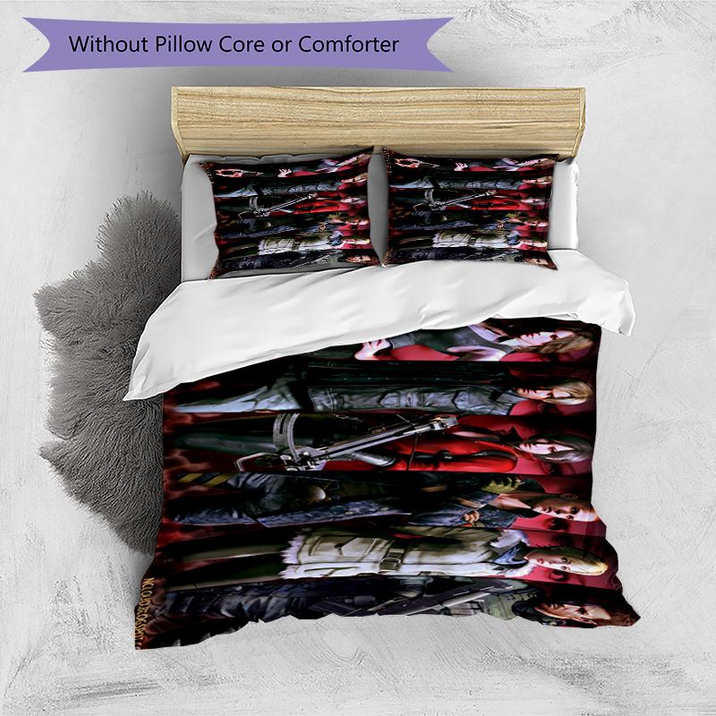 Resident Evil Characters Design Bed Bedding Set 1 Duvet Cover + 2 Pillowcases Soft Breathable Household Bed Linens